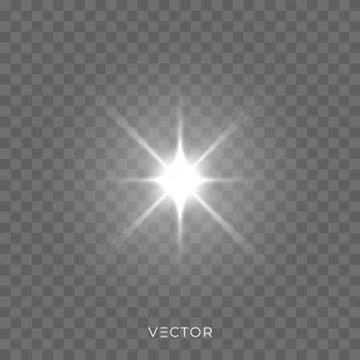 Star light shine, starlight rays lens flare effect on transparent background. Illustrazione stock