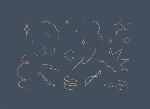 Star line design elements beige on blue bg Stock Illustration