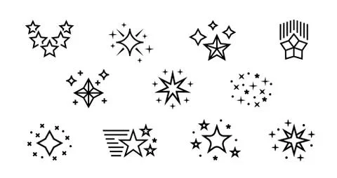 Star line set. Groups and single decorative elements for logo and greeting cards 스톡 일러스트