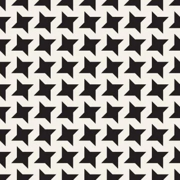 Star Line Shapes Grid. Vector Seamless Black and White Pattern 스톡 일러스트