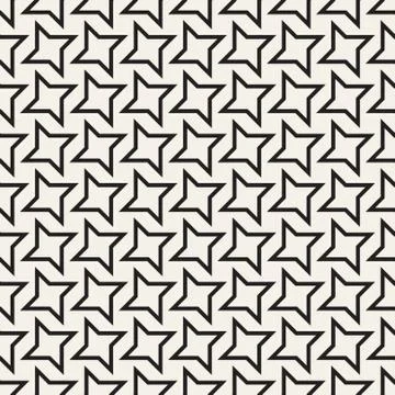 Star Line Shapes Grid. Vector Seamless Black and White Pattern Stock Illustration