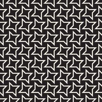 Star Line Shapes Grid. Vector Seamless Black and White Pattern Stock Illustration