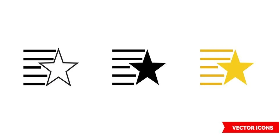 Star with lines icon of 3 types color, black and white, outline. Isolated vec Stock Illustration