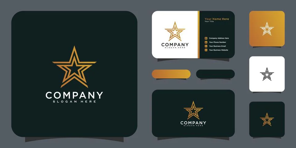 Star logo vector line style design and business card Illustrazione stock