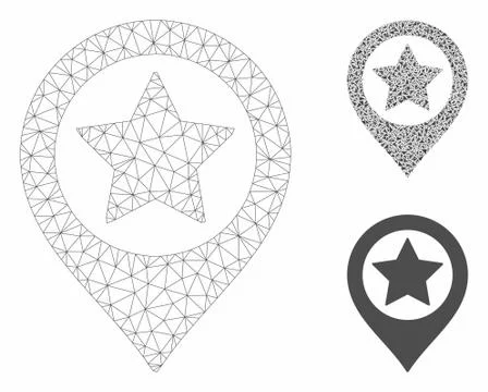 Star Map Marker Vector Mesh 2D Model and Triangle Mosaic Icon Illustrazione stock
