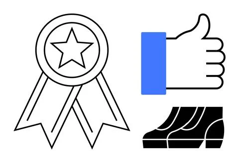 Star Medal, Thumbs Up, and Steps Symbolizing Achievement and Success Stock Illustration