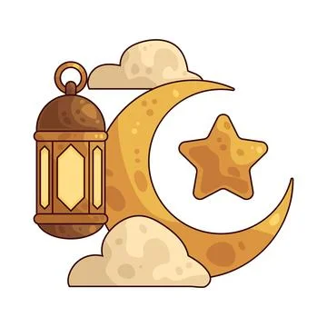 Star moon with lantern illustration Stock Illustration