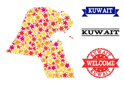Star Mosaic Map of Kuwait and Rubber Stamps Illustrazione stock