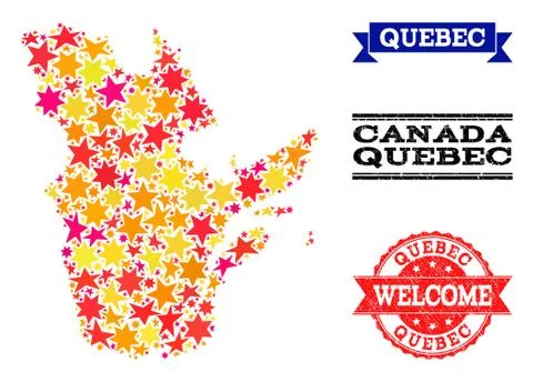 Star Mosaic Map of Quebec Province and Rubber Watermarks Stock Illustration