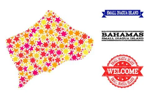 Star Mosaic Map of Small Inagua Island and Rubber Stamps Stock Illustration