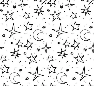 Star night seamless pattern, black, white, vector 스톡 일러스트