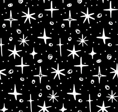 Star night seamless pattern, black, white, vector Stock Illustration