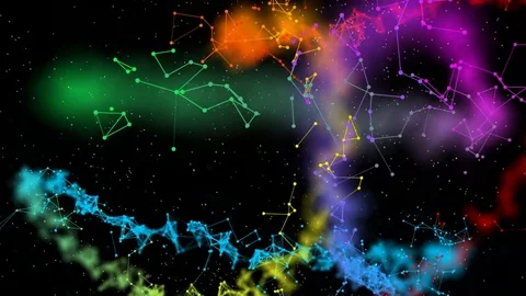 A star path laid out by a rainbow chain with a saturated northern aurora Vídeo Stock 80658247