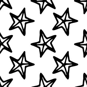 Star pattern. The seamless pattern of a pentagonal Star in the style of doodles Stock Illustration