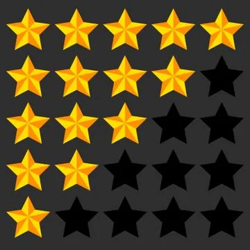 Star rating element. 5 point rating. Beveled, 3d star icons. User feedback, u Stock Illustration