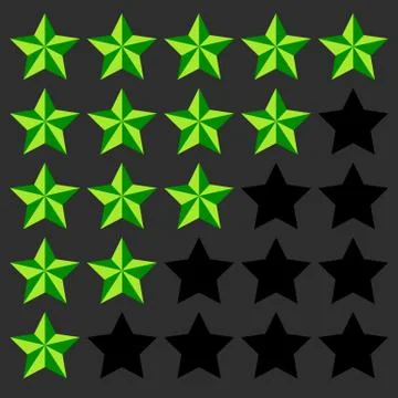 Star rating element. 5 point rating. Beveled, 3d star icons. User feedback, u Stock Illustration