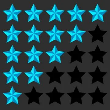 Star rating element. 5 point rating. Beveled, 3d star icons. User feedback, u Stock Illustration