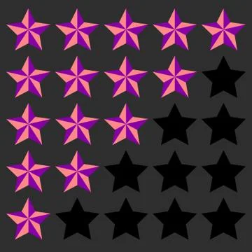 Star rating element. 5 point rating. Beveled, 3d star icons. User feedback, u Stock Illustration