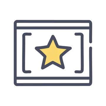 Star rating frame. Outline frame with a five pointed star inside. Represent.. Stock Illustration