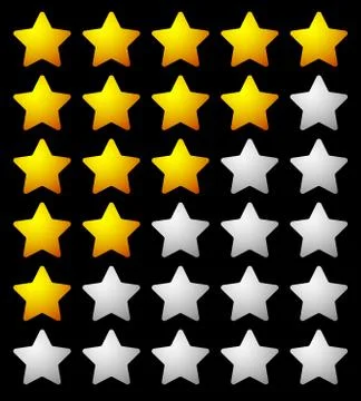Star rating template from initial zero to 5 stars. Stock Illustration