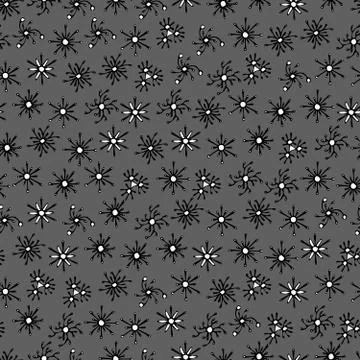 Star seamless pattern. Black and white cute background. Chaotic elements Stock Illustration