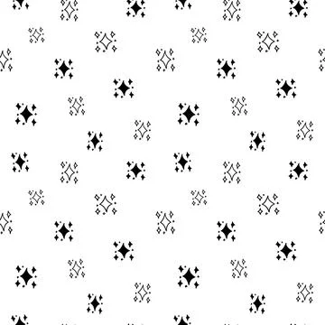 Star seamless pattern, black and white hand-drawn tree doodle digital paper Stock Illustration