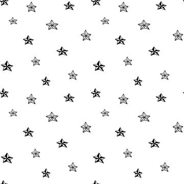 Star seamless pattern, black and white hand-drawn tree doodle digital paper Stock Illustration