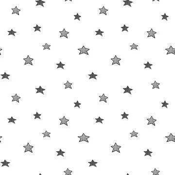 Star seamless pattern, black and white hand-drawn tree doodle digital paper Stock Illustration