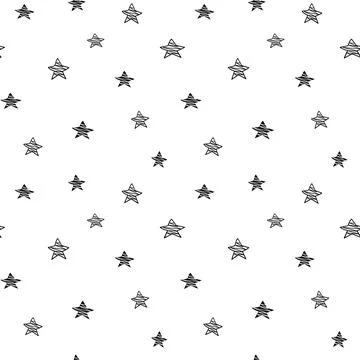 Star seamless pattern, black and white hand-drawn tree doodle digital paper Stock Illustration