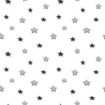 Star seamless pattern, black and white hand-drawn tree doodle digital paper Stock Illustration