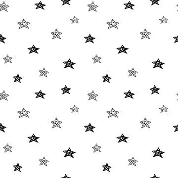 Star seamless pattern, black and white hand-drawn tree doodle digital paper Stock Illustration