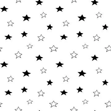 Star seamless pattern, black and white hand-drawn tree doodle digital paper Stock Illustration