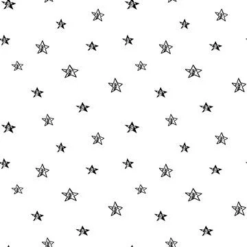Star seamless pattern, black and white hand-drawn tree doodle digital paper Stock Illustration