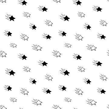 Star seamless pattern, black and white hand-drawn tree doodle digital paper Stock Illustration