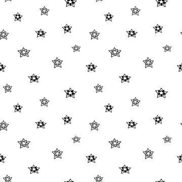 Star seamless pattern, black and white hand-drawn tree doodle digital paper Stock Illustration