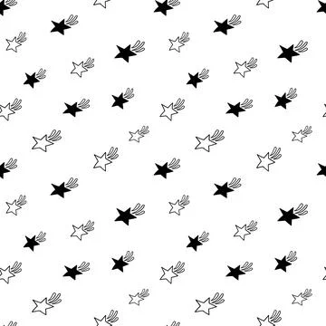 Star seamless pattern, black and white hand-drawn tree doodle digital paper Stock Illustration