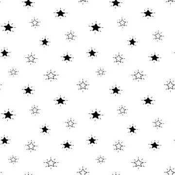 Star seamless pattern, black and white hand-drawn tree doodle digital paper Stock Illustration