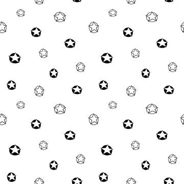 Star seamless pattern, black and white hand-drawn tree doodle digital paper Stock Illustration