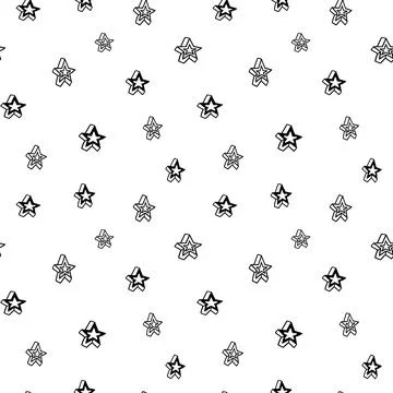 Star seamless pattern, black and white hand-drawn tree doodle digital paper Stock Illustration