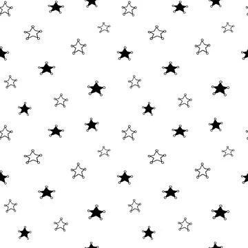 Star seamless pattern, black and white hand-drawn tree doodle digital paper Stock Illustration