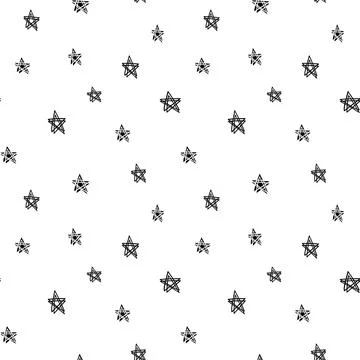 Star seamless pattern, black and white hand-drawn tree doodle digital paper Stock Illustration