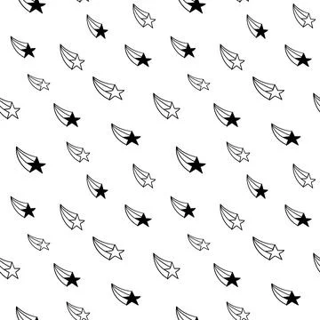 Star seamless pattern, black and white hand-drawn tree doodle digital paper Stock Illustration