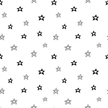 Star seamless pattern, black and white hand-drawn tree doodle digital paper Stock Illustration