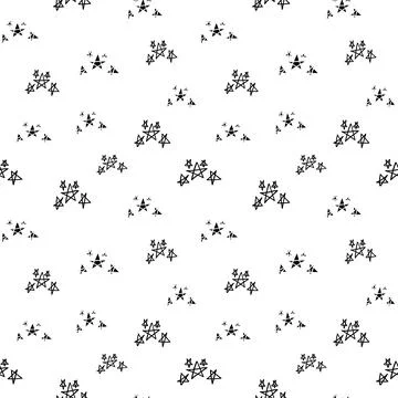 Star seamless pattern, black and white hand-drawn tree doodle digital paper Stock Illustration