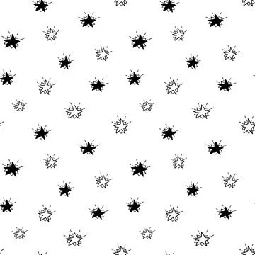 Star seamless pattern, black and white hand-drawn tree doodle digital paper Stock Illustration
