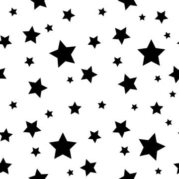 Star seamless pattern. Chaotic elements. Black stars on white retro background Stock Illustration