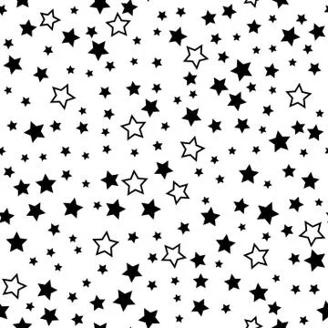Star seamless pattern. Chaotic elements. Black stars on white retro background Stock Illustration