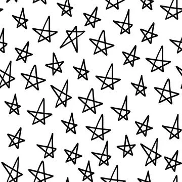 Star seamless pattern. Outline sketch black childish cosmos repeat backdrop Stock Illustration