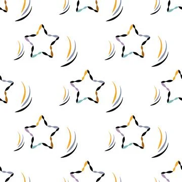 Star seamless pattern. White and grey retro background. Chaotic elements. Abs 库存插图