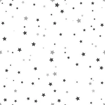 Star seamless pattern. White and grey retro background. Chaotic elements. A.. 스톡 일러스트